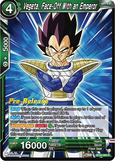 Vegeta, Face-Off With an Emperor (BT24-065) [Beyond Generations Prerelease Promos]