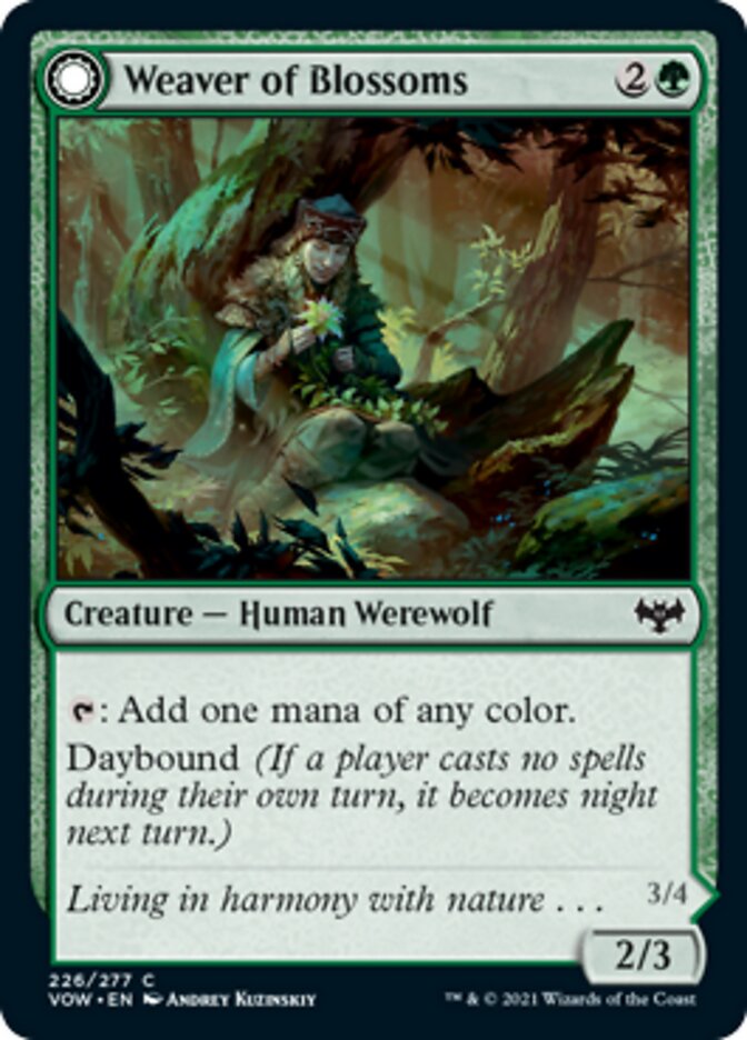 new werewolf cards mtg Weaver of Blossoms // Blossom-Clad Werewolf [Innistrad: Crimson Vow]