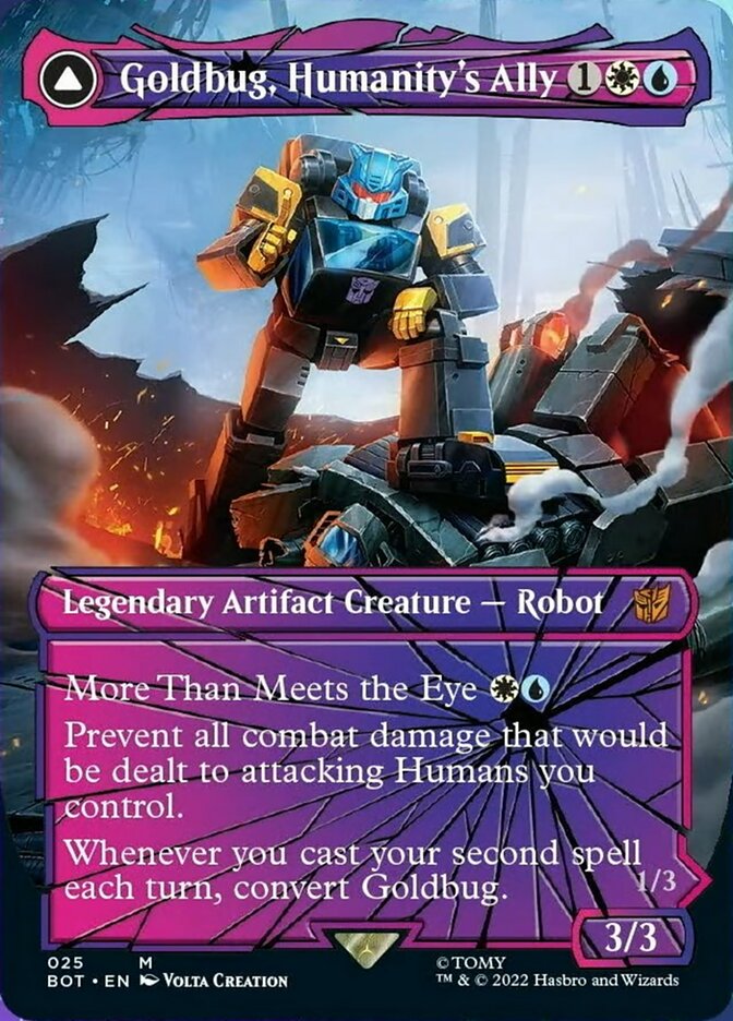 transformers card mtg Goldbug, Humanity's Ally // Goldbug, Scrappy Scout (Shattered Glass) [
