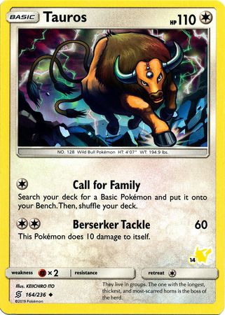 Tauros (164/236) (Pikachu Stamp #14) [Battle Academy 2020]