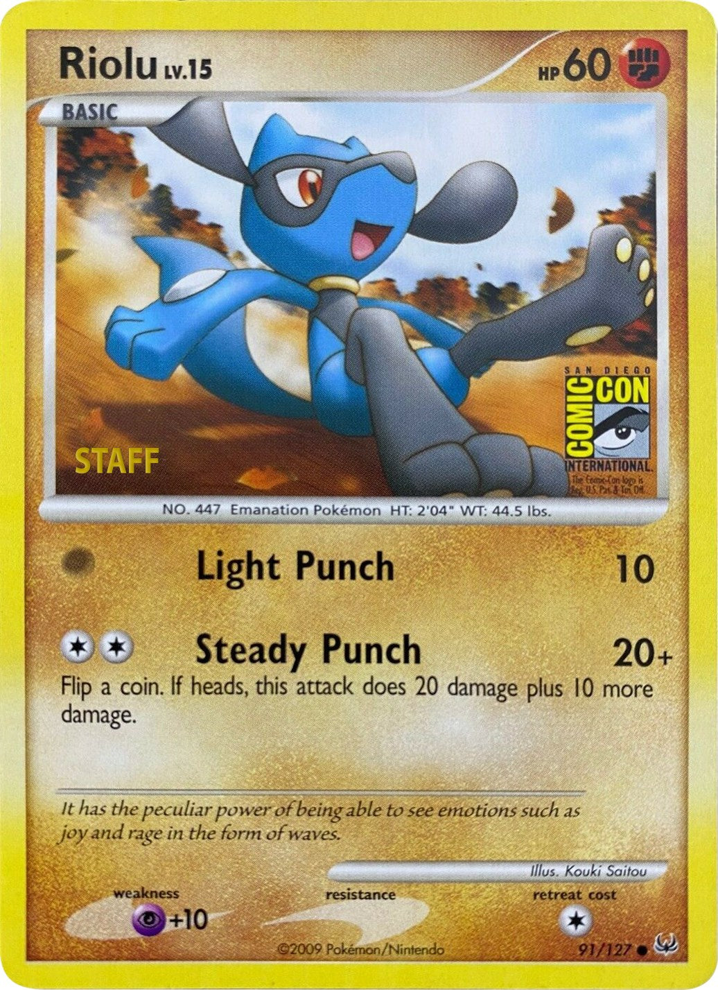 Riolu (91/127) (SDCC 2009) (Staff) [Platinum: Base Set]