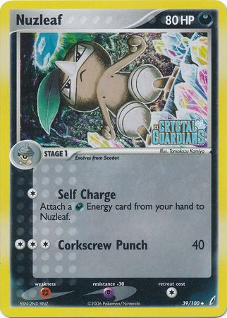 pokemon nuzleaf card (39/100) (Stamped) [EX: Crystal Guardians] Normal Type Stage 1 Form One Piece Two Legends Country:the U.S. only